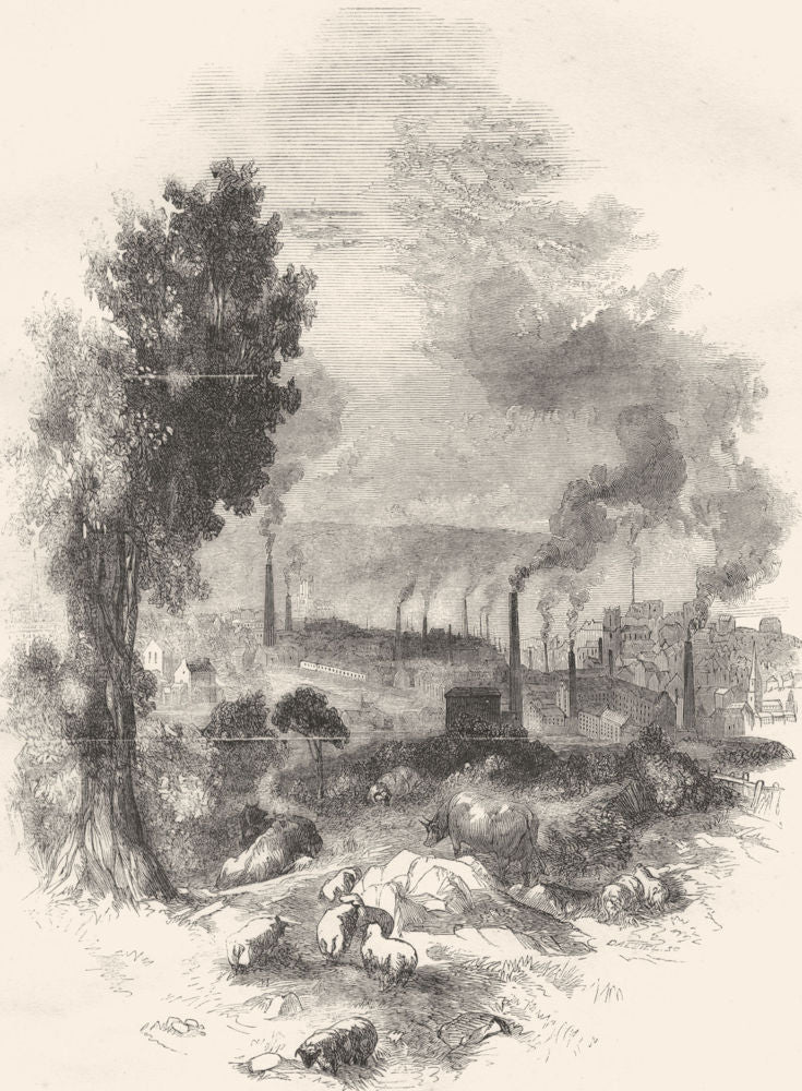 YORKSHIRE. Bradford 1850 old antique vintage print picture